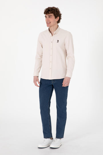 USPA Men Shirt Nova Slim Full Sleeve Stone VR049 USPSH351 US Polo Assn.